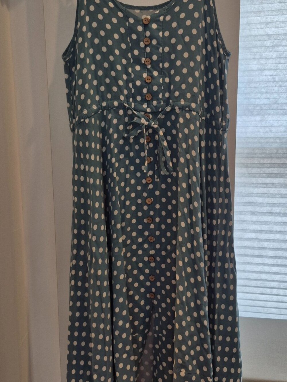 Polka Dot Midi Sundress | Blue & White | Adjustable Straps | Women's M/L